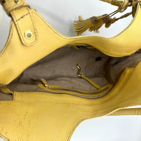 Brahmin Yellow Textured Leather Tote Bag With Tassel Accents & Interior Pockets - Picture 7 of 12
